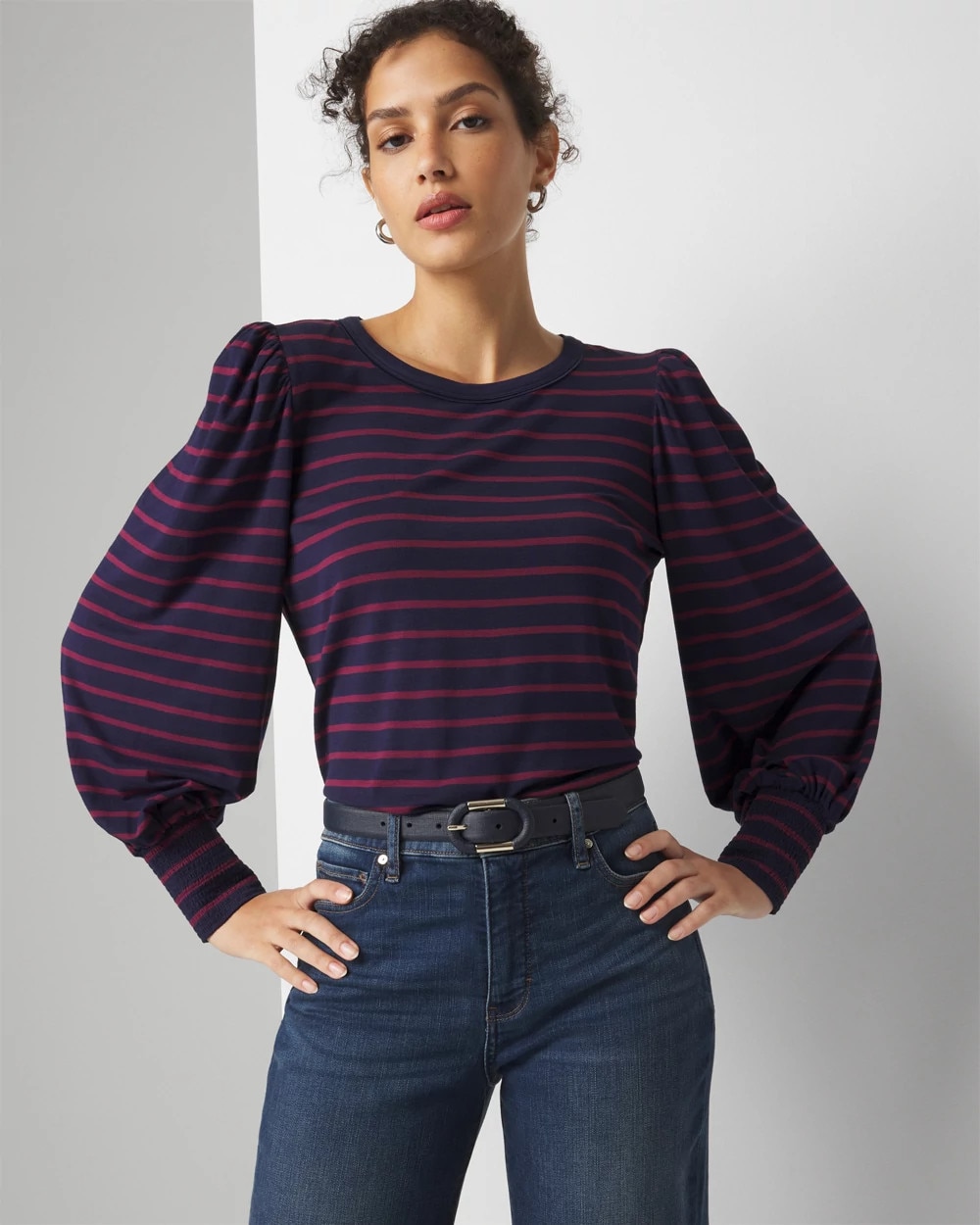 Black/White Striped Smocked Sleeves main image 0